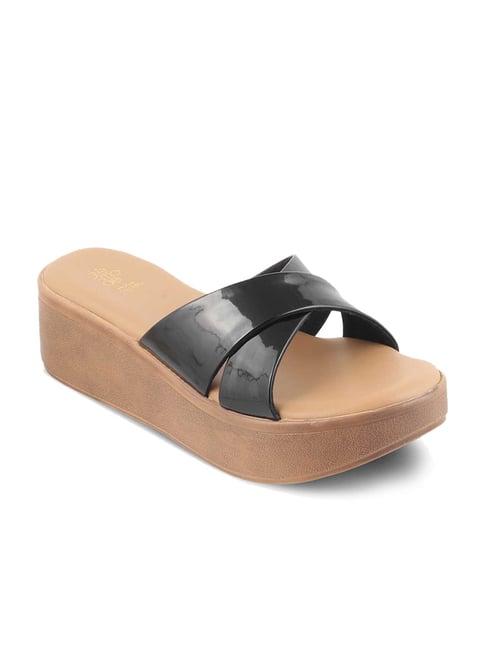 tresmode women's black cross strap wedges