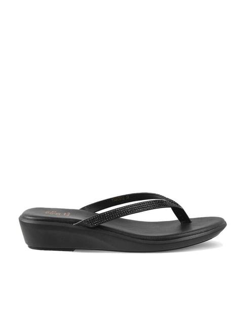 tresmode women's black thong wedges