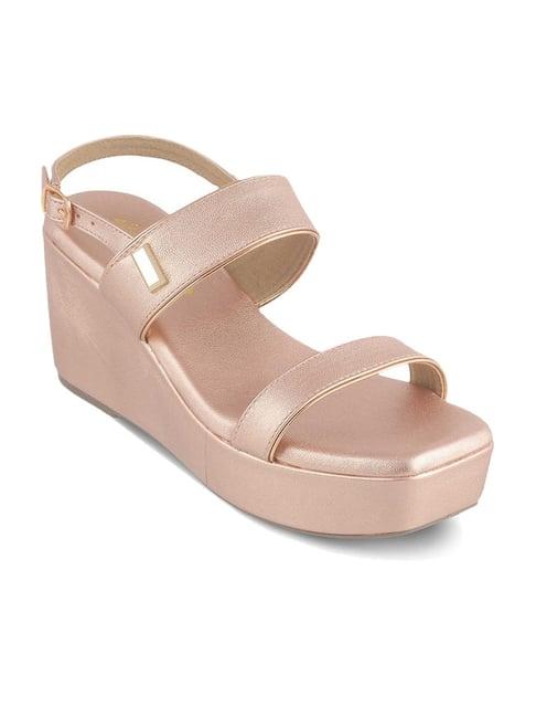 tresmode women's champagne back strap wedges