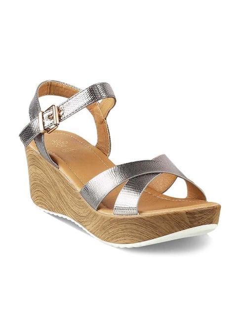 tresmode women's gun metal ankle strap wedges