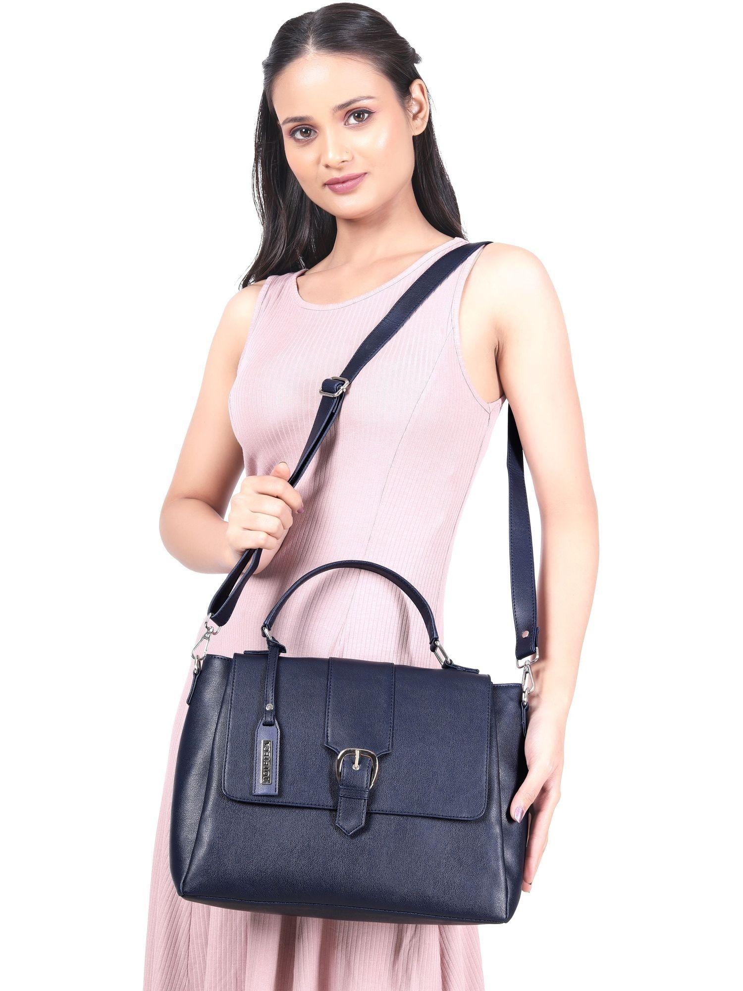 tri color handbag-navy blue