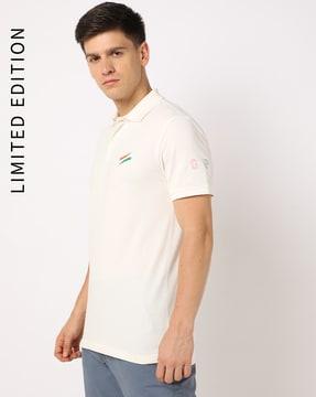 tri-colour logo print polo t-shirt