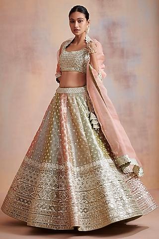 tri-coloured embroidered lehenga set