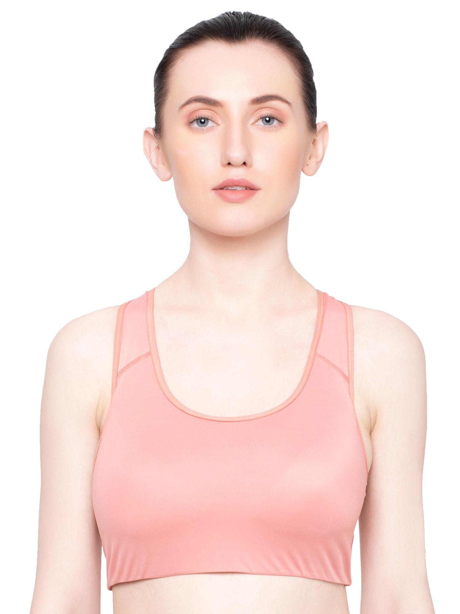 triaction balance top padded quick dry high bounce control sports bra peach