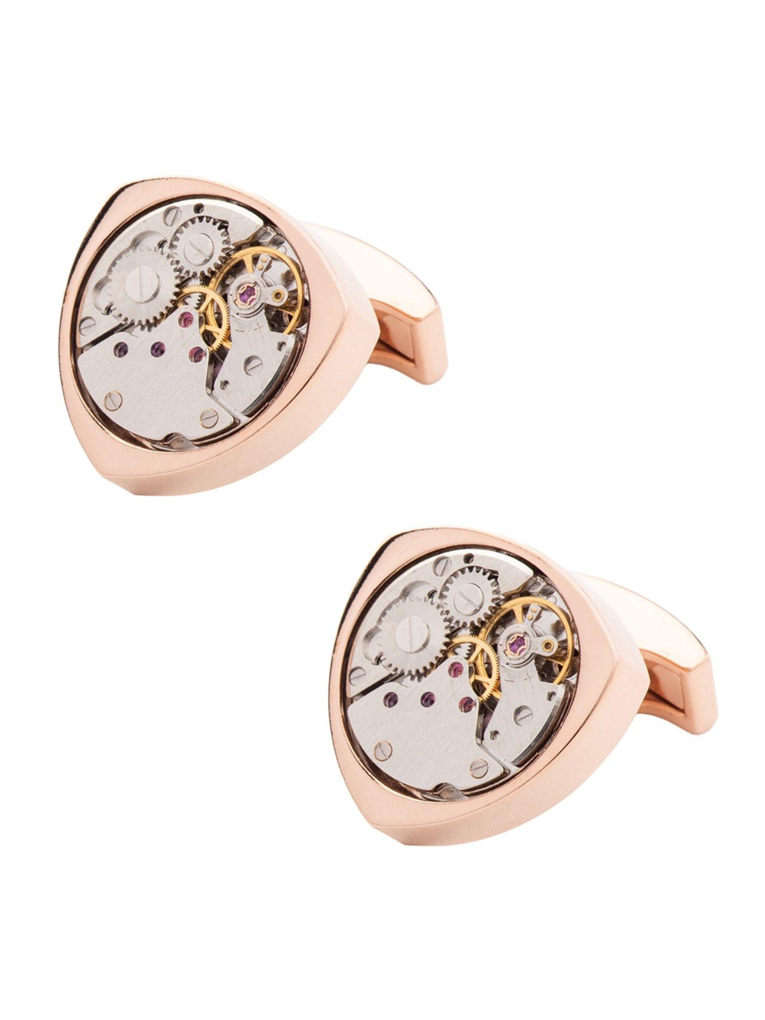 triangle rose gold watch mechanism cufflinks
