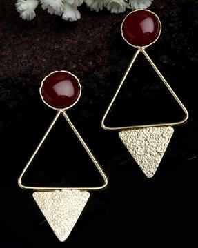 triangular shaped stone-studded drop earrings