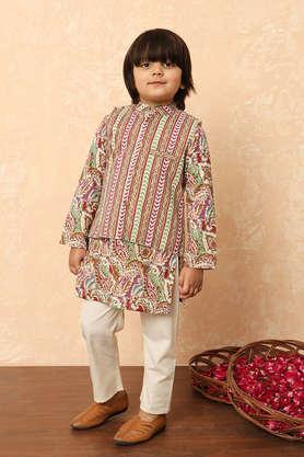 tribal cotton regular fit boys kurta pyjama jacket set - purple