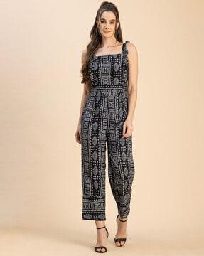 tribal print jumpsuit with insert pockets