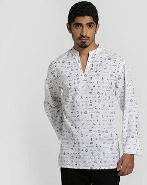 tribal print kurta with mandarin collar