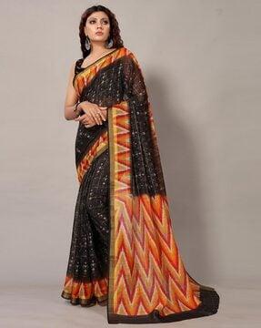 tribal print saree with contrast zari border