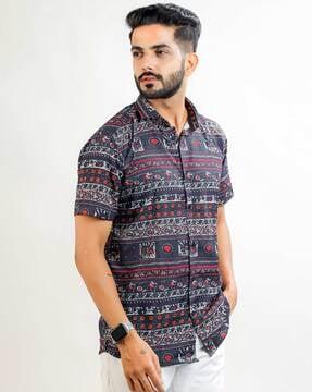 tribal print shirt with spread collar