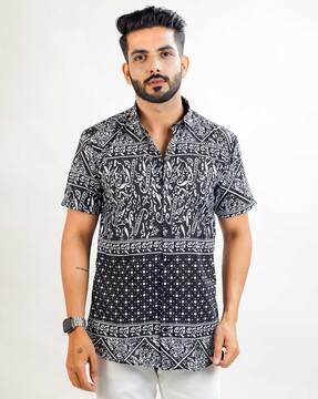 tribal print shirt with spread collar