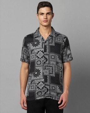 tribal print slim fit shirt with patch pocket