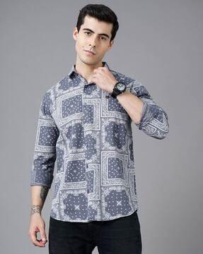 tribal print slim fit shirt