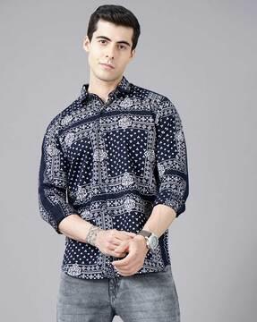 tribal print slim fit shirt