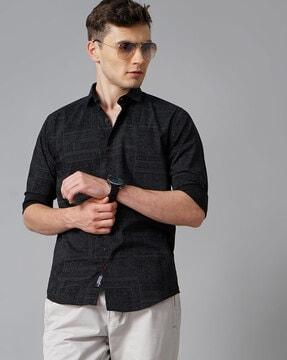 tribal print slim fit shirt