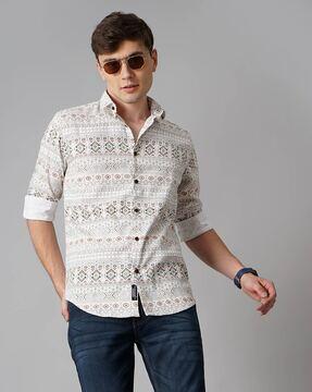 tribal print slim-fit shirt