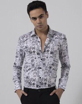 tribal print slim fit shirt