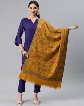 tribal woven stole with tasseled border