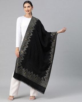 tribal woven stole with tasseled border