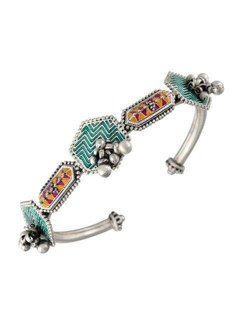 tribe amrapali 92.5 sterling silver taveez ghungroo flexible fit bracelet for women
