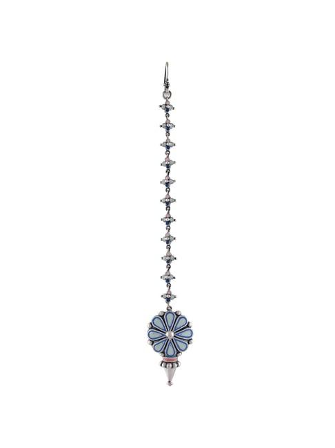 tribe amrapali blue enamel chandrika flower maang tikka