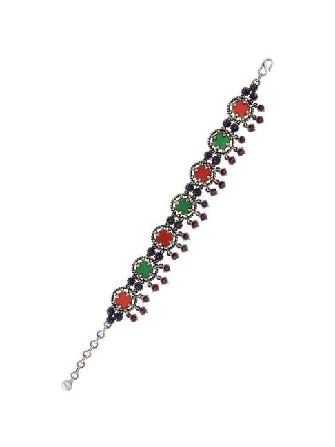 tribe amrapali green & red colored glass flexible fit bracelet