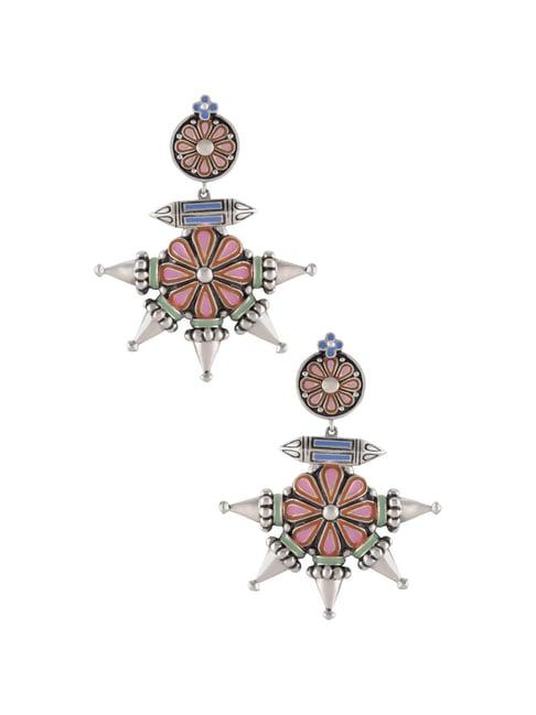 tribe amrapali multi enamel chandrika flower spike taveez danglers