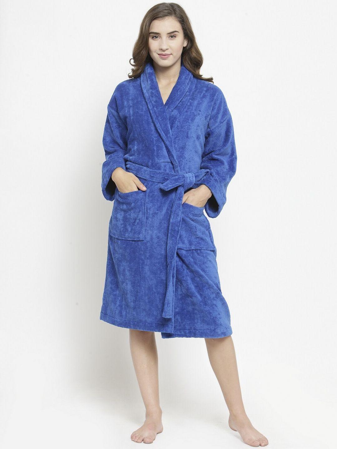 trident women blue highly absorbent terry cotton bath robe