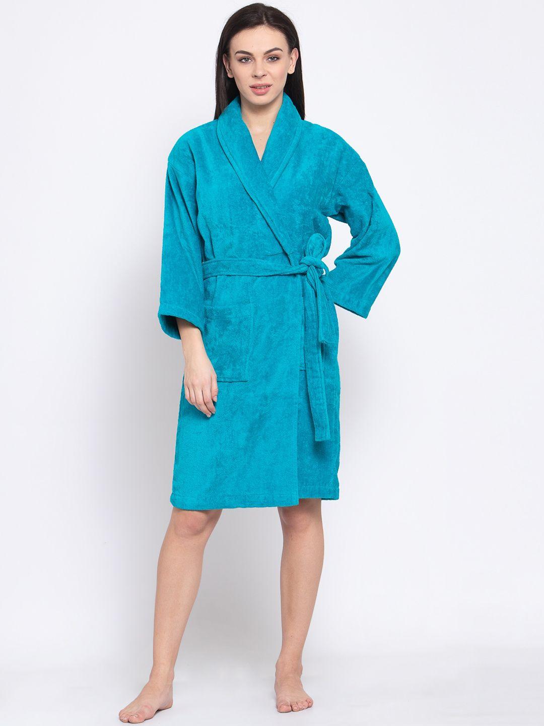 trident women blue solid bath robe with belt