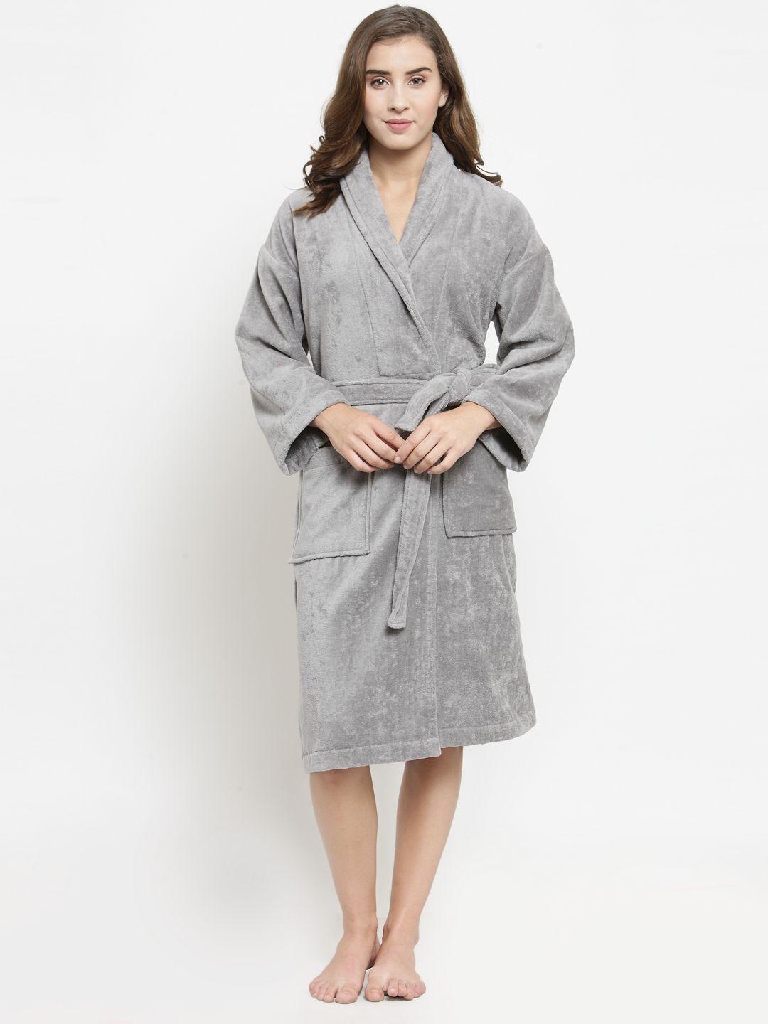 trident women grey solid bath robe
