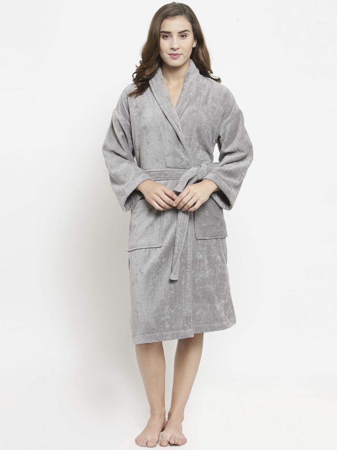 trident women grey solid bathrobe