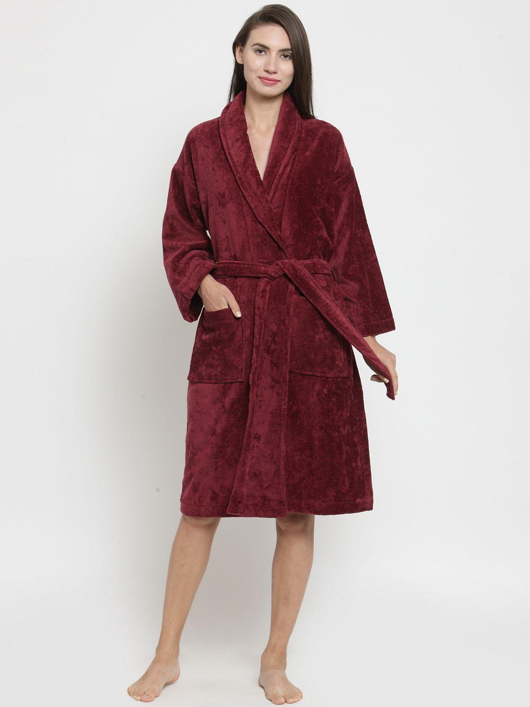 trident women maroon solid bath robe 8904266236635