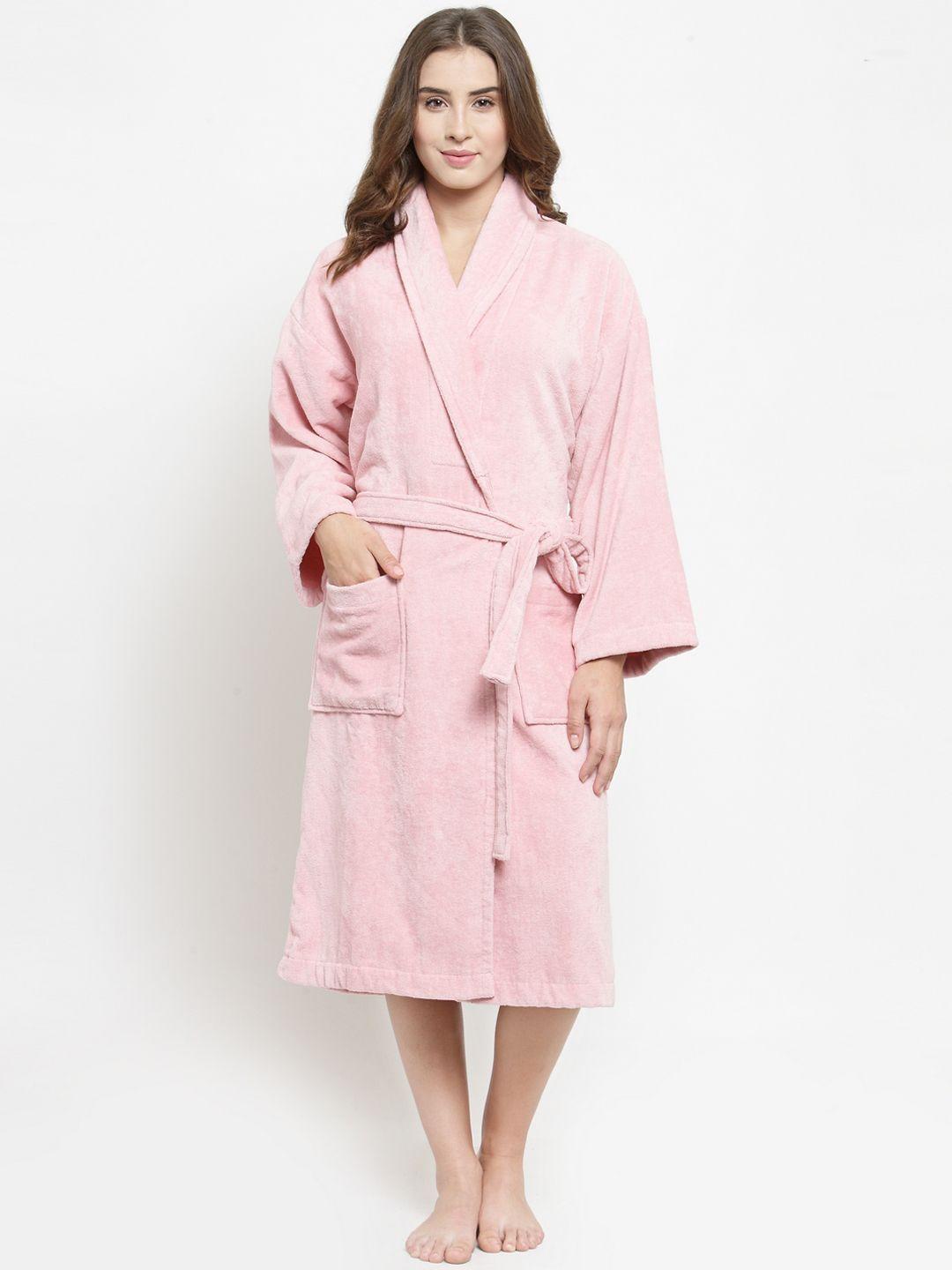 trident women pink solid bath robe