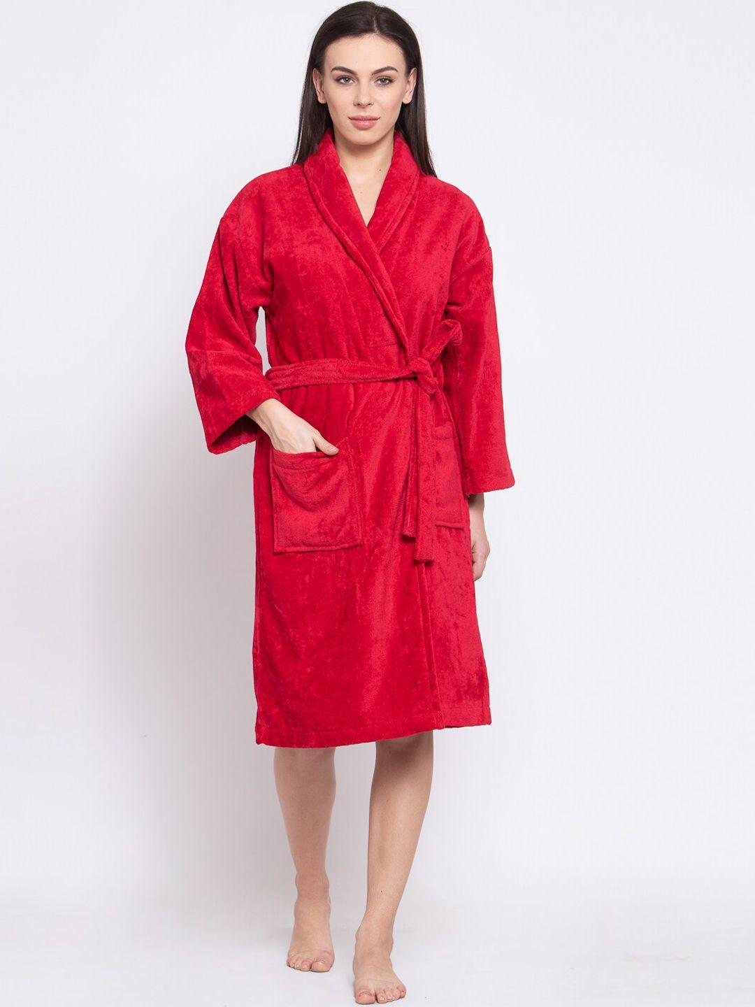 trident women red solid bath robe