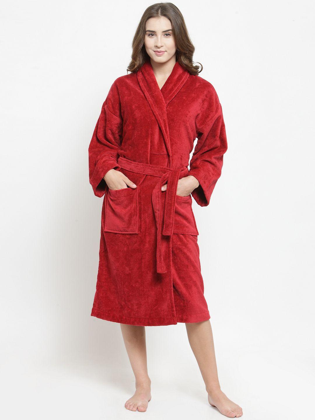 trident women red solid comfort large bath robe