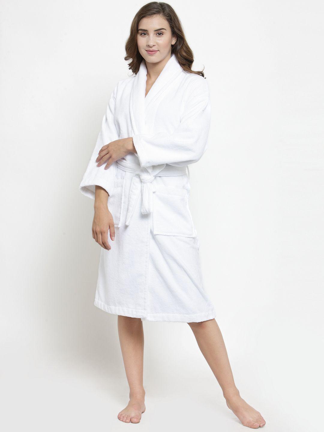 trident women white solid bath robe