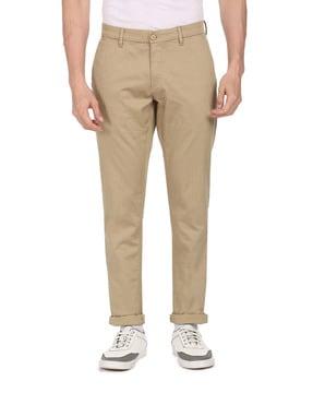 trim fit flat-front trousers