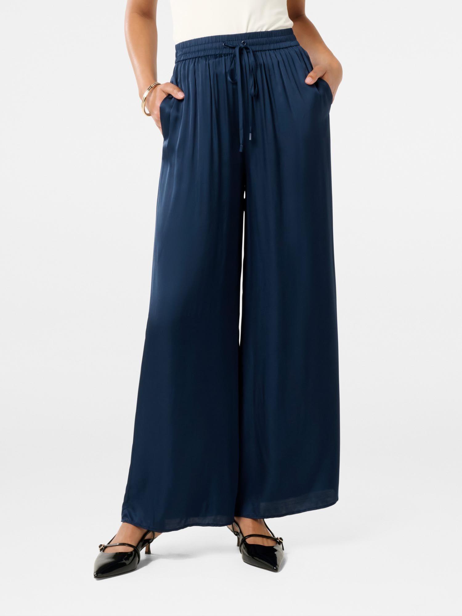 trinity elastic waist wide leg navy blue pant