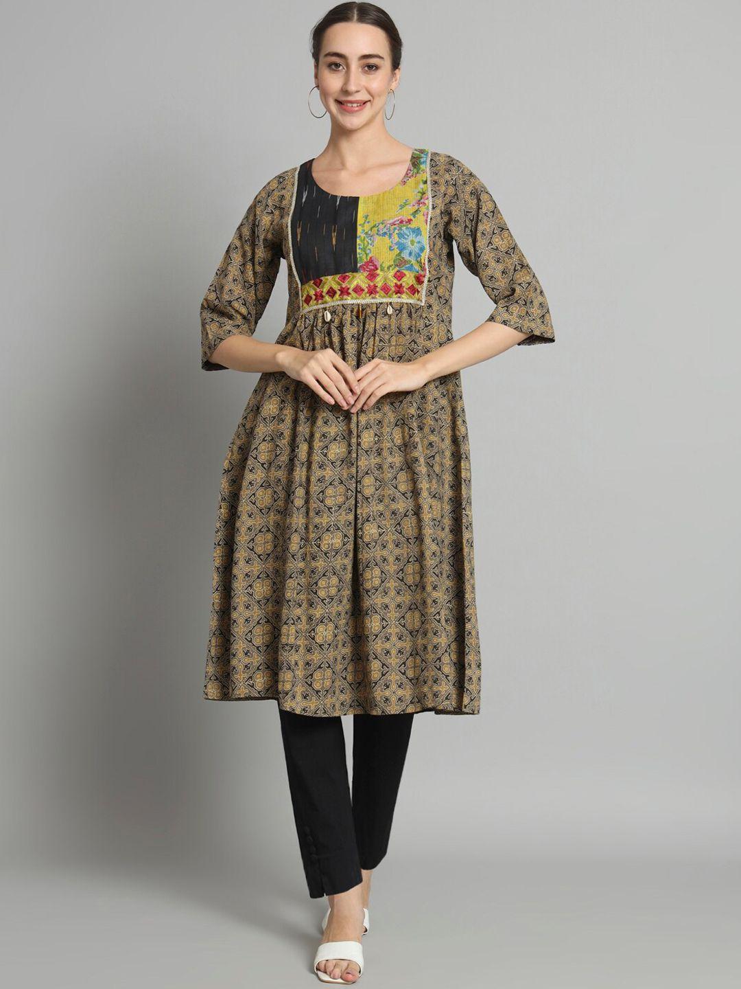 trinjann ethnic motifs printed gotta patti cotton kurta