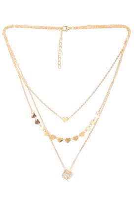 triple-layer gold heart and diamante necklace