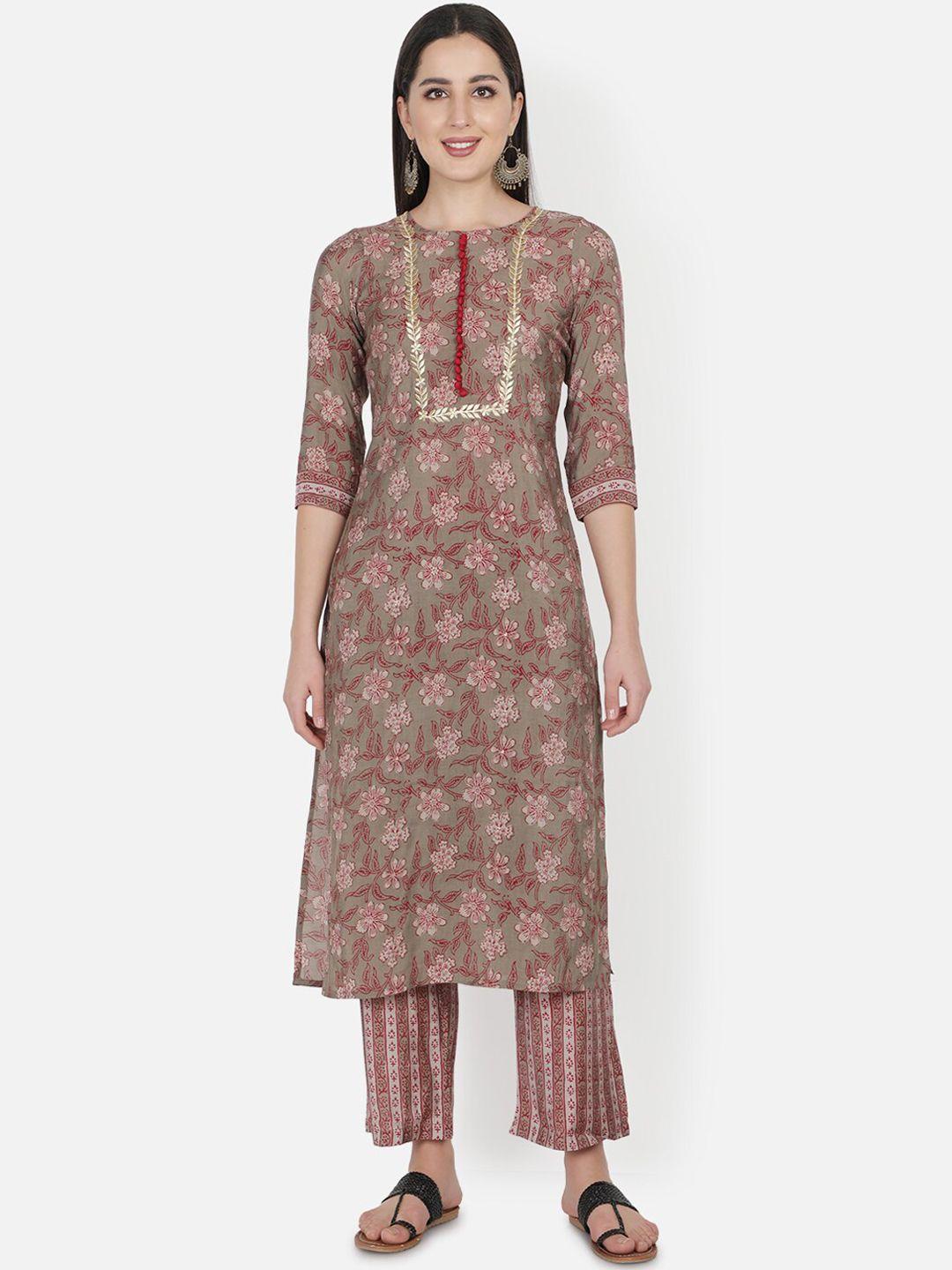trishla india women grey floral printed kurta with trouser