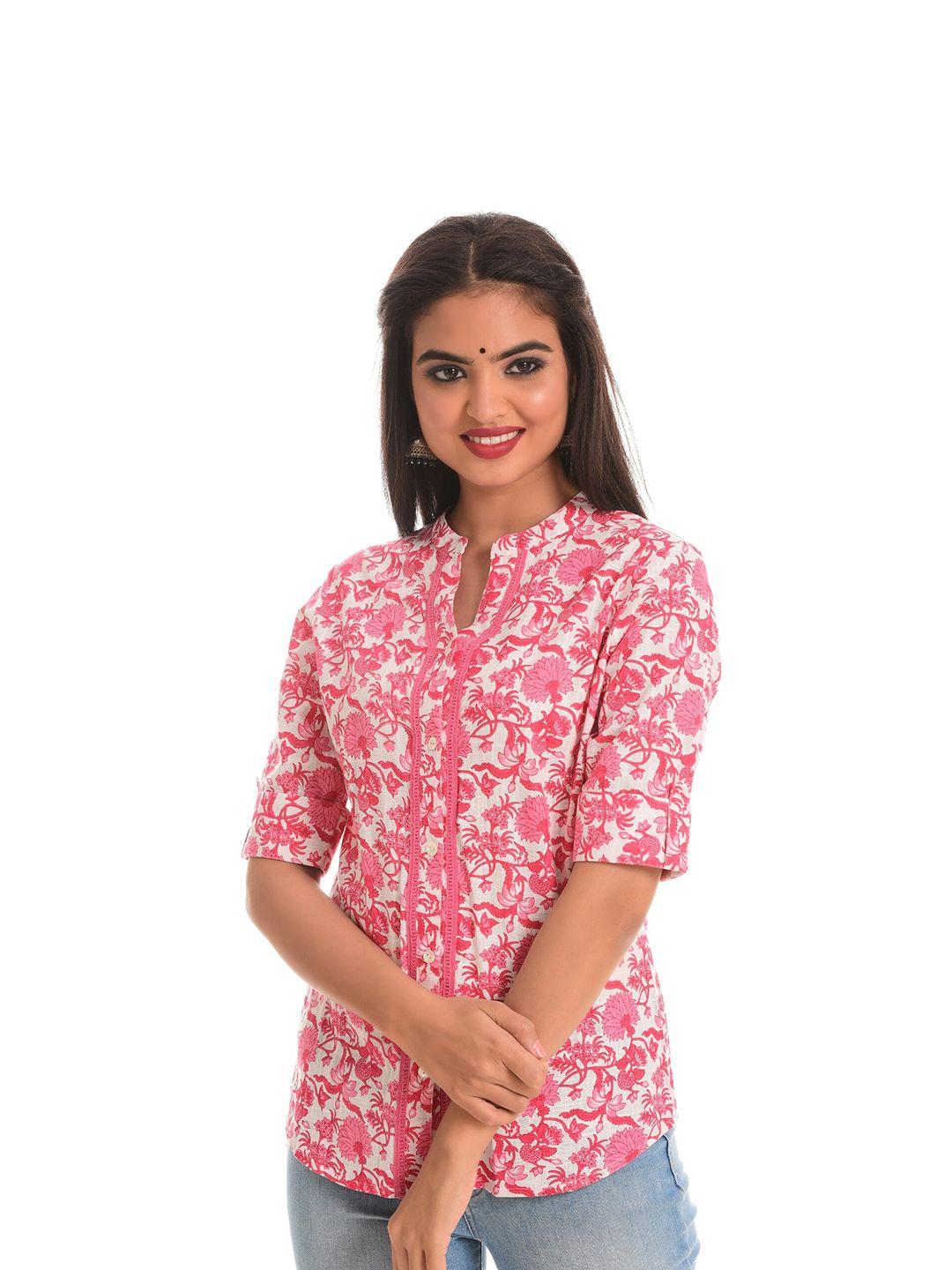 trishla india women pink floral print cotton shirt style top