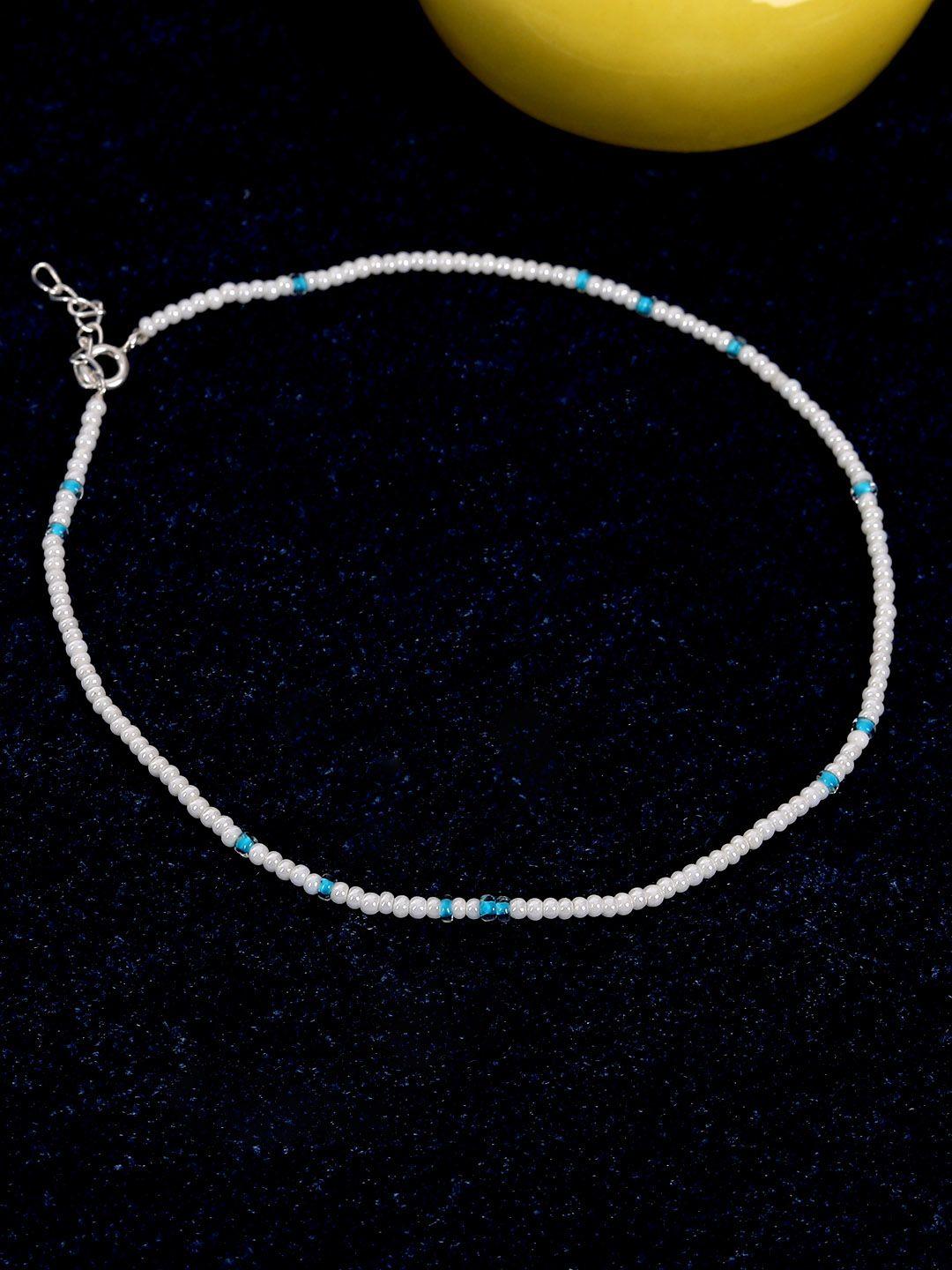 trishona silver-toned & turquoise 925 silver sterling bohemian seed bead anklet