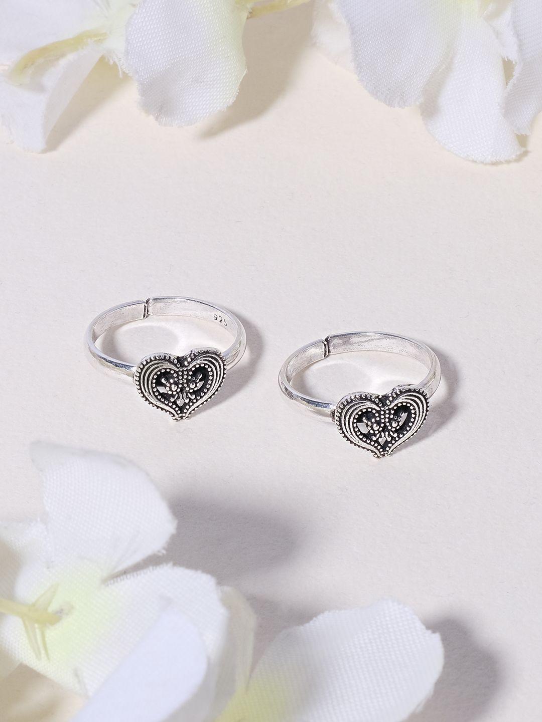 trishona women set of 2 sterling silver plated heart-shaped adjustable toe rings