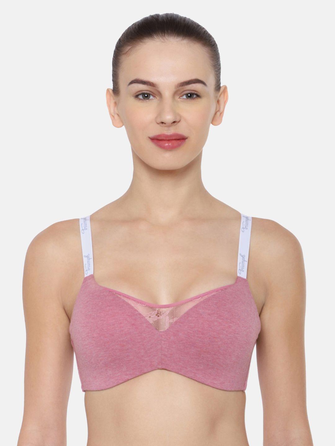 triumph pink solid non-wired lightly padded everyday bra