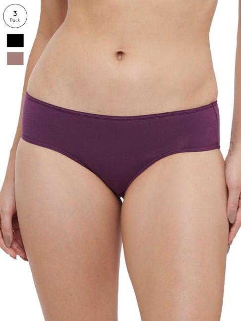 triumph black & purple cotton panties - pack of 3