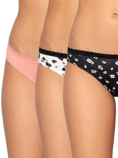 triumph black & white cotton floral print hipster panties - pack of 3