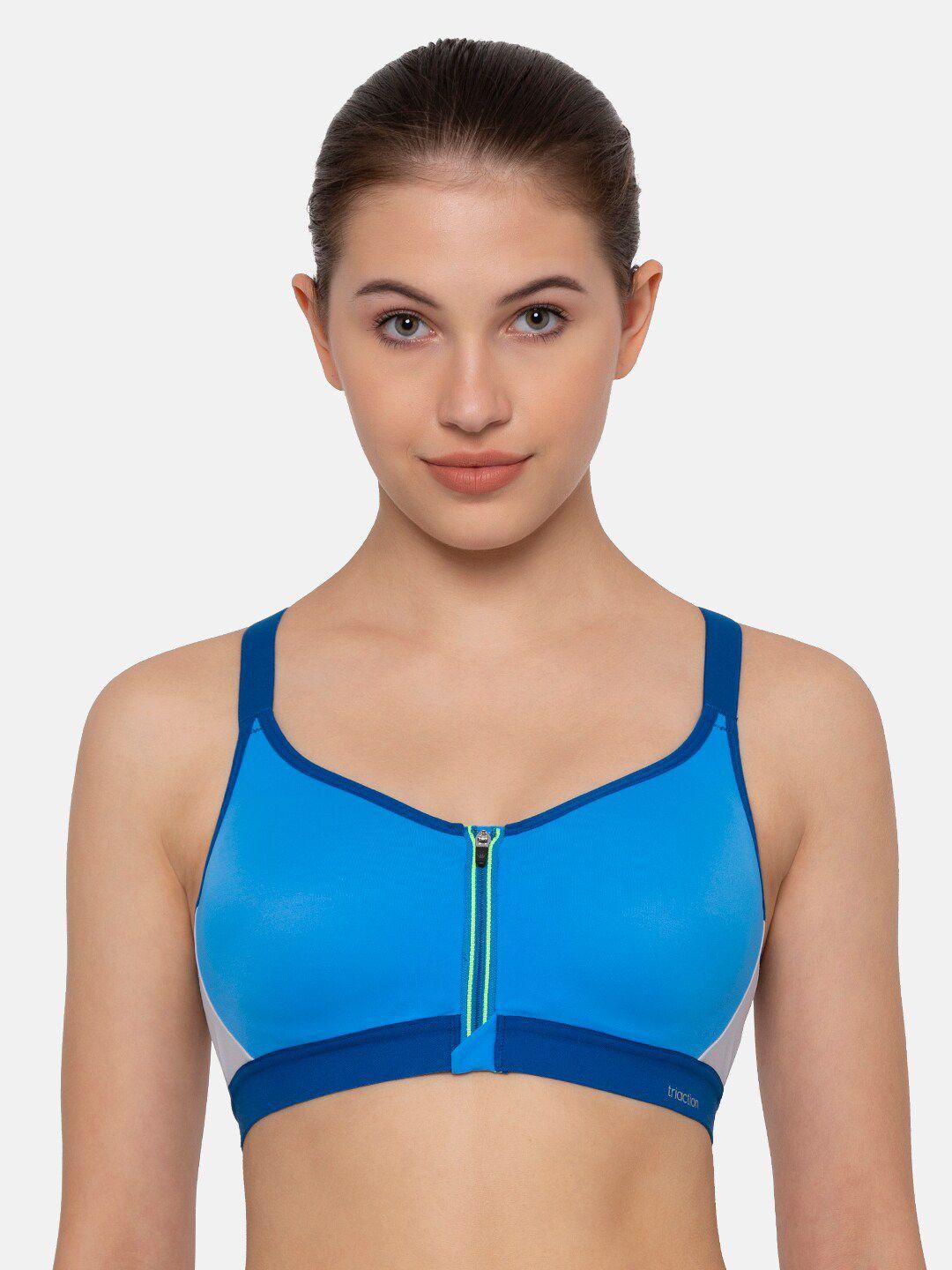 triumph blue solid non-wired lightly padded sports bra 118i048  m9