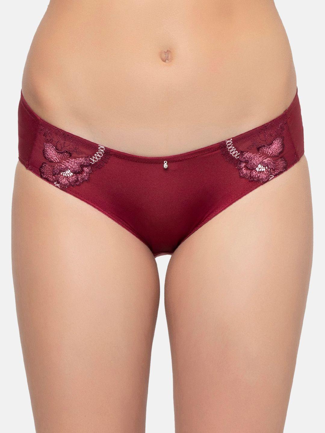 triumph maroon embroidered astra luxury embroidery full coverage midi hipster briefs